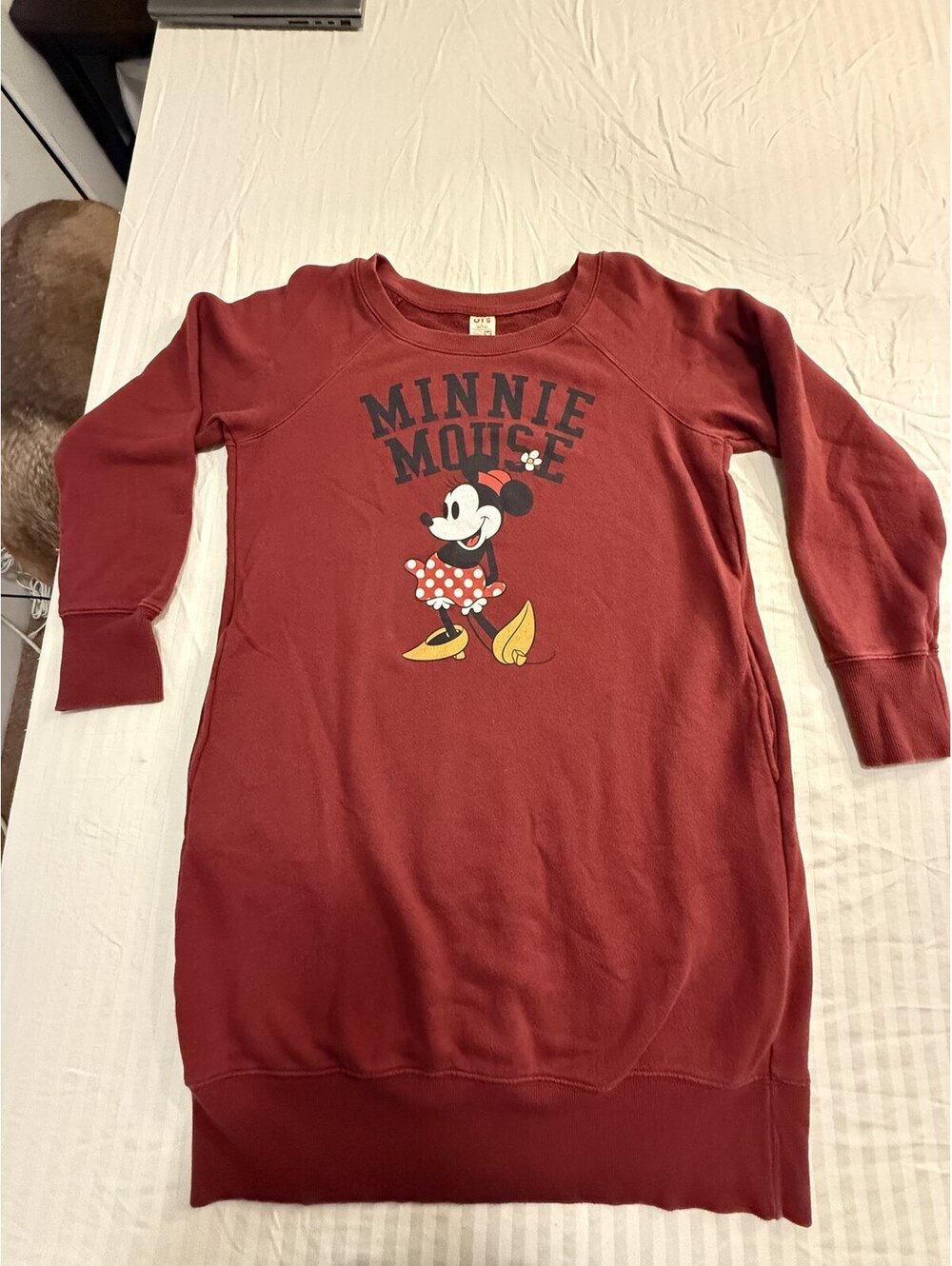 Uniqlo UT Disney Minnie Mouse Sweatshirt Dress Women's L Red Pockets Retro